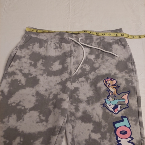 Tom And Jerry Grey White Tie Dye Jogger Sweatpants Cartoon 90s Loungewear Size L - Picture 10 of 13